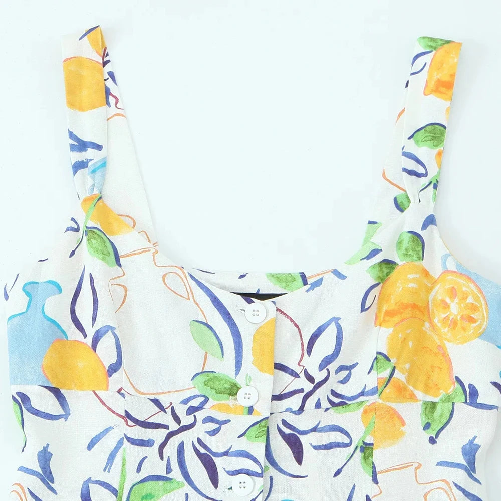 Beautiful Women's Floral Summer Dress With Lemon Print | Sizes XS-L