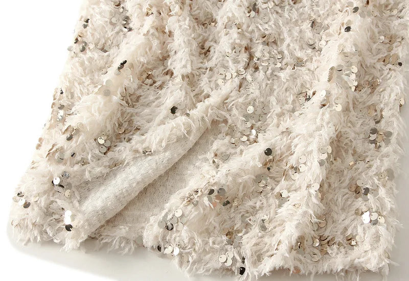 Fluffy Hippie Long Skirt With Sequin | Black Or White | Sizes M-L