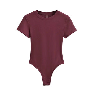 Bohemian Hippie Women's Summer Short Sleeve Knit Bodysuit | Stretchable Slim Fit | Casual Basic O - Neck Jumpsuit | S - L | 10+ Colourstop