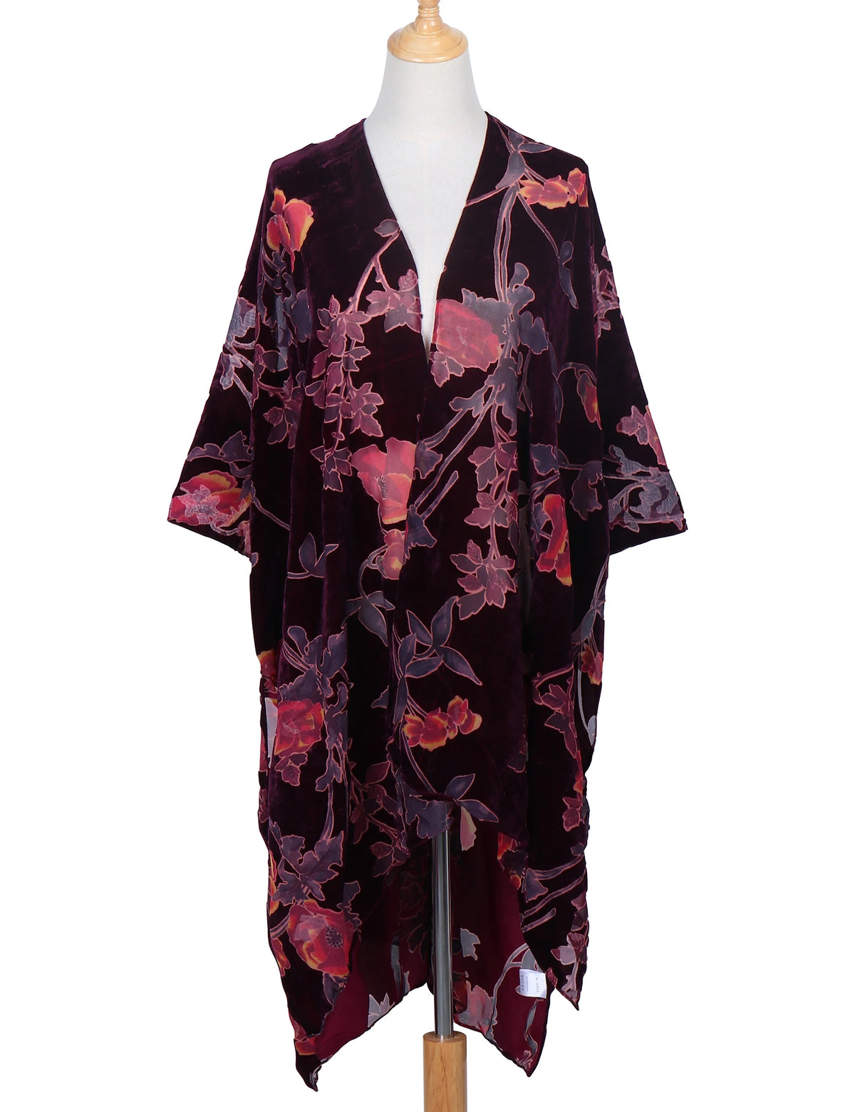 Bohemian Burnt Plush Velvet Kimono | Women's Long Floral Beach Cover - Up with Tassels | One Size | Various Colourstop