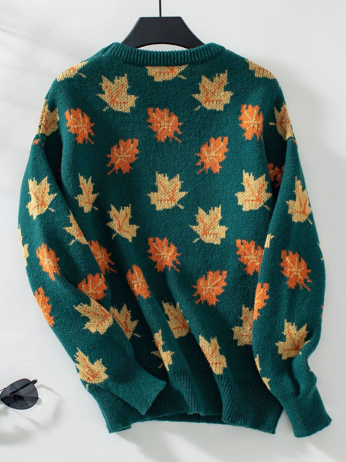 Women's Knitted Pullover Sweater With Maple Leaf Print | Sizes S-XL