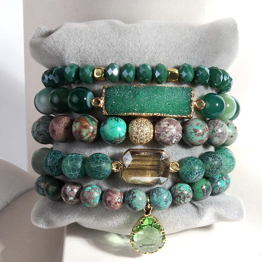 Wide Hippie Bracelet With Druzy Drop Charm | Handmade In Green