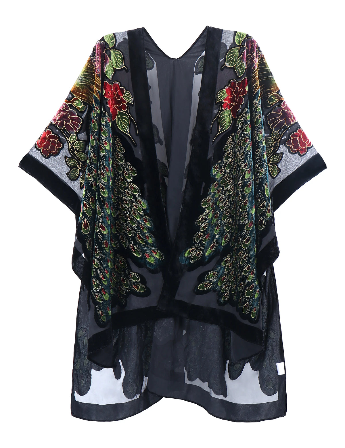 Bohemian Burnt Plush Velvet Kimono | Women's Long Floral Beach Cover - Up with Tassels | One Size | Various Colourstop