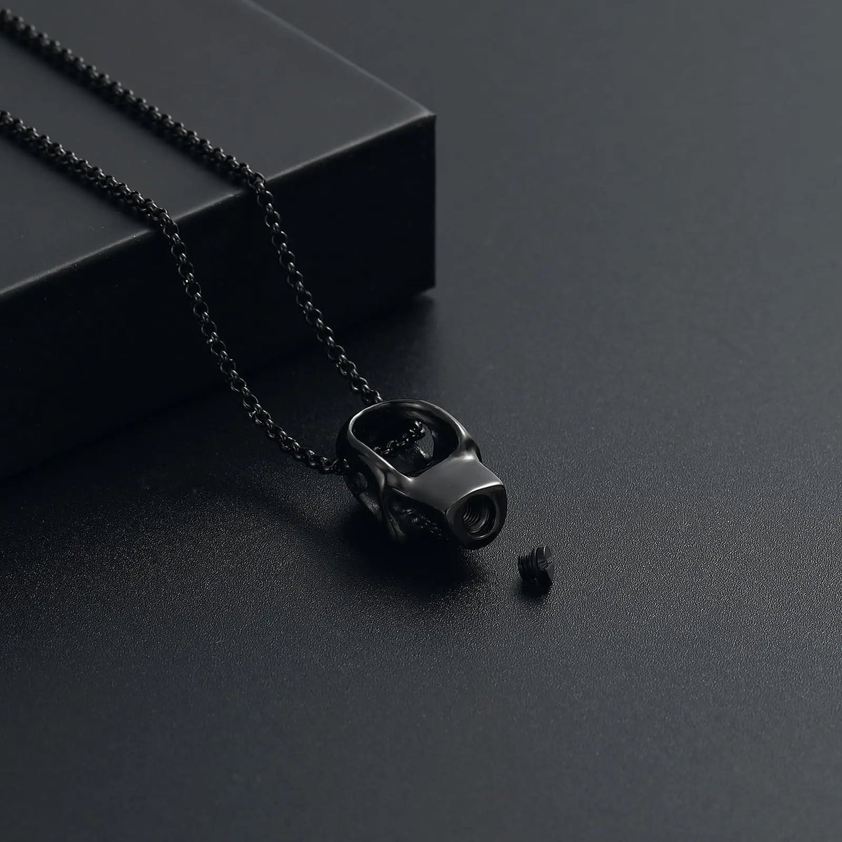 Skull Cremation Urn Necklace | Black & Silver Options