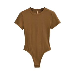 Bohemian Hippie Women's Summer Short Sleeve Knit Bodysuit | Stretchable Slim Fit | Casual Basic O - Neck Jumpsuit | S - L | 10+ Colourstop