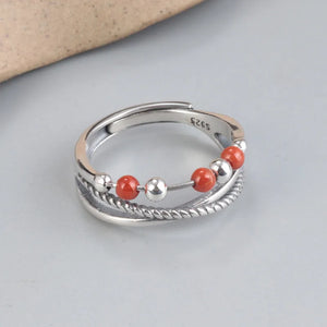 925 Sterling Silver With Red Agate Finger Ring | Adjustable
