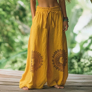 Boho Vintage Wide-Leg High-Waist Pants (Floral Ethnic Prints) | S–3XL | Various Colours