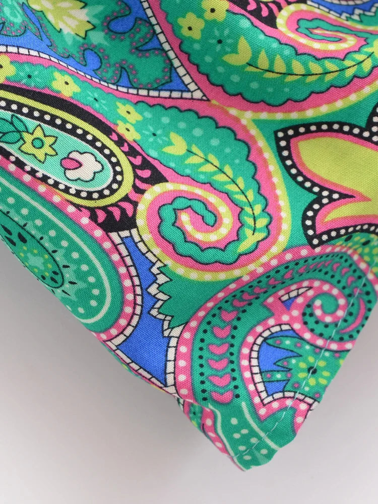 Bohemian Floral Kimono Cover-Up | Short Rayon Ruffle Sleeve Beach Wrap | Red & Aqua Green Prints | S–L