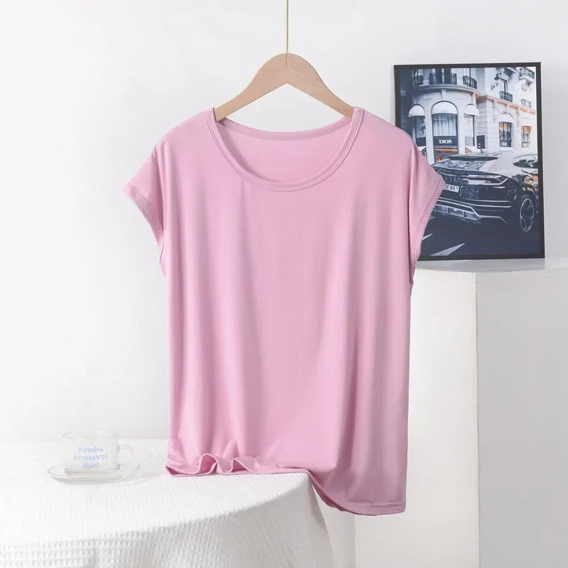 Plus Size Boho Casual Modal Tee | Lightweight O-Neck Solid Colour Summer T-Shirt (XL to 8XL)