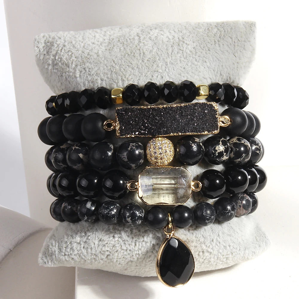 Wide Hippie Bracelet With Druzy Drop Charm | Handmade In Black