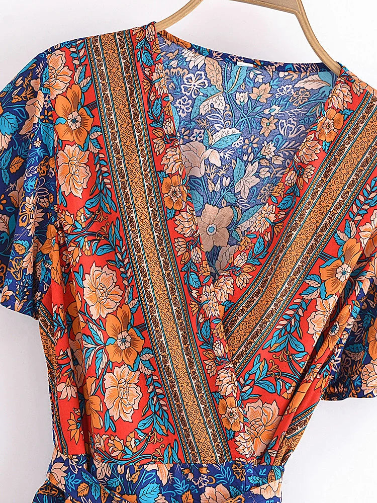 Vintage Hippie Styled V-Neck Boho Dress | Sizes S-XL