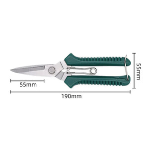 Small Green Straight Head Garden Pruning Shears / Snips | 190mm | Stainless Steel
