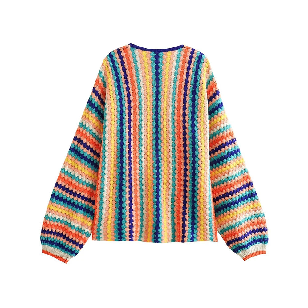 Women's Modern Bohemian Rainbow Striped Sweater | Sizes S-L