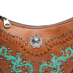 Embroidered & Studded Bohemian Leather Cross Body Bag