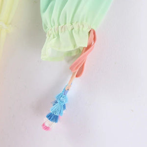 Women's Bohemian Rainbow Maxi Dress | Summer Gradient Patchwork Tiered Chiffon Dress | Elegant Hippie Party Outfit | S–L