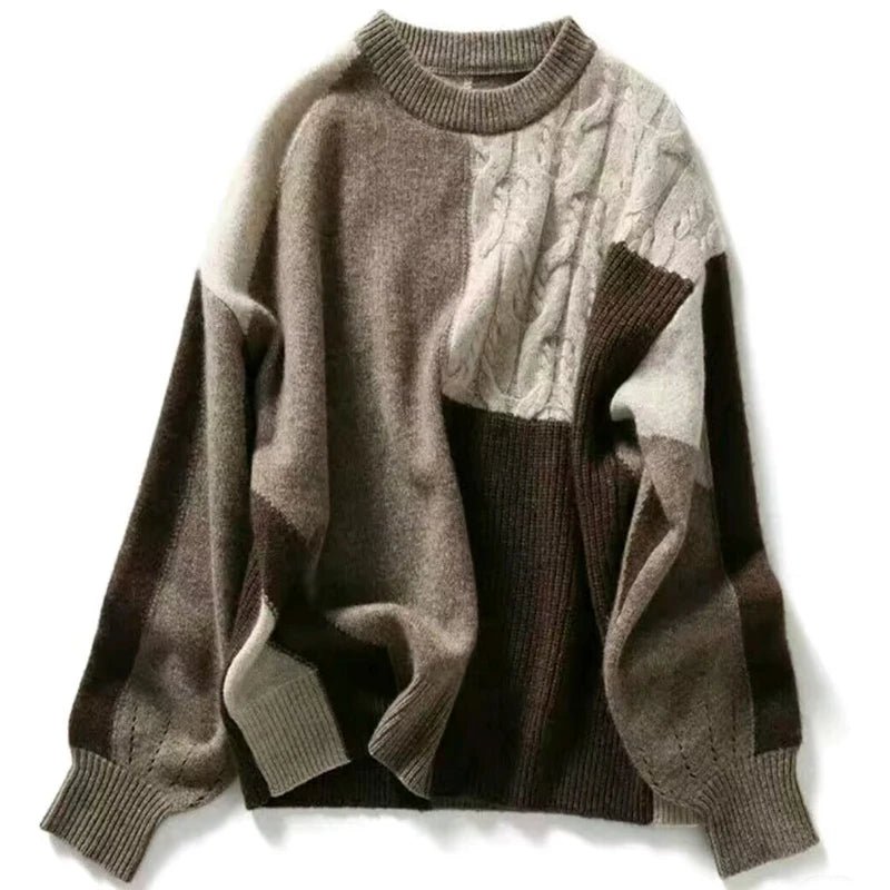 Bohemian Hippie Twist Color - Block Knitted Sweater | Women's Loose Fit Autumn Winter Pullover | Khaki or Red | S - 2XL