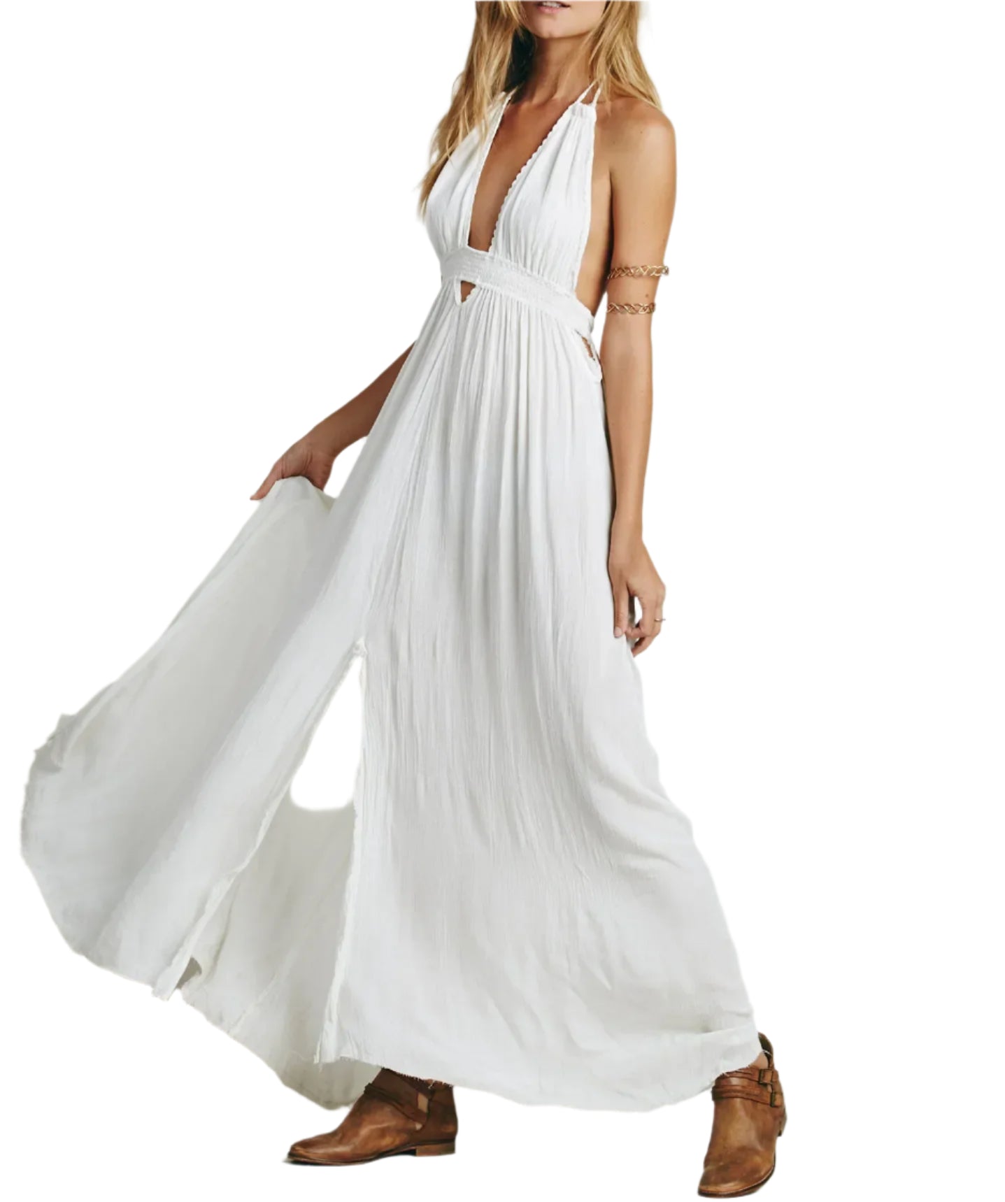 Boho Beach Sundress | V Neck Backless Maxi Dress | Cotton Holiday Dress for Women | 4 Colour Options