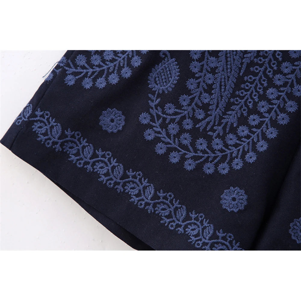 Women's Floral Casual High Waisted Shorts | Khaki + Navy | Sizes XS-L