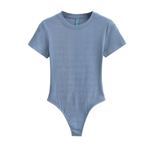 Bohemian Hippie Women's Summer Short Sleeve Knit Bodysuit | Stretchable Slim Fit | Casual Basic O - Neck Jumpsuit | S - L | 10+ Colourstop