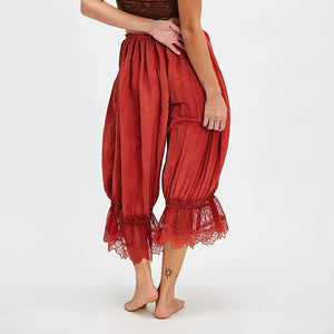 Boho Lace Patchwork Bloomers | High Waist Drawstring Cropped Lantern Pants (S–L, 7 Colours)