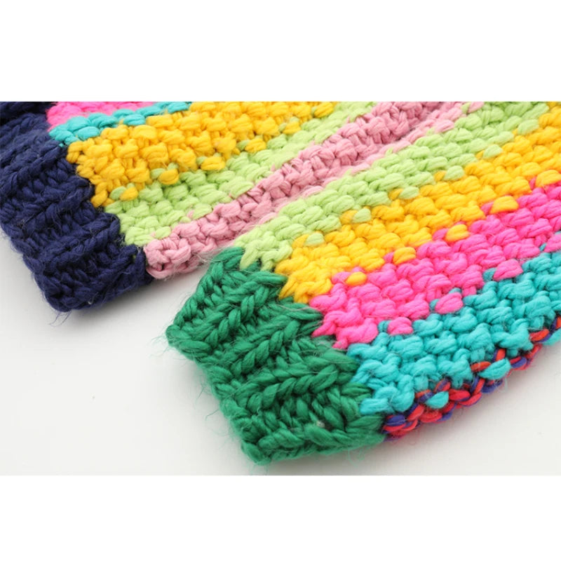 Chunky Handmade Rainbow Cardigan | Loose Knit Multicolour Acrylic Sweater | Hippie Autumn/Winter One Size