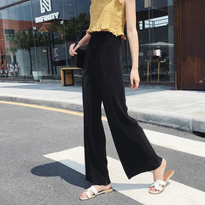 Women's Bohemian Wide Leg Ice Silk Pants | Summer Loose Pleated Trousers | Elastic Waist | Casual Hippie Style | One Size