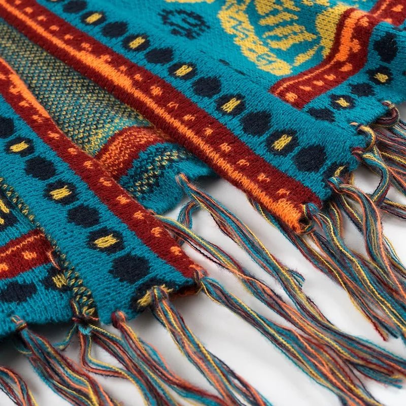 Bohemian Tassel Knit Kimono Cardigan | Indie Folk Hippie Style | Open Front Mid - Length Shawl