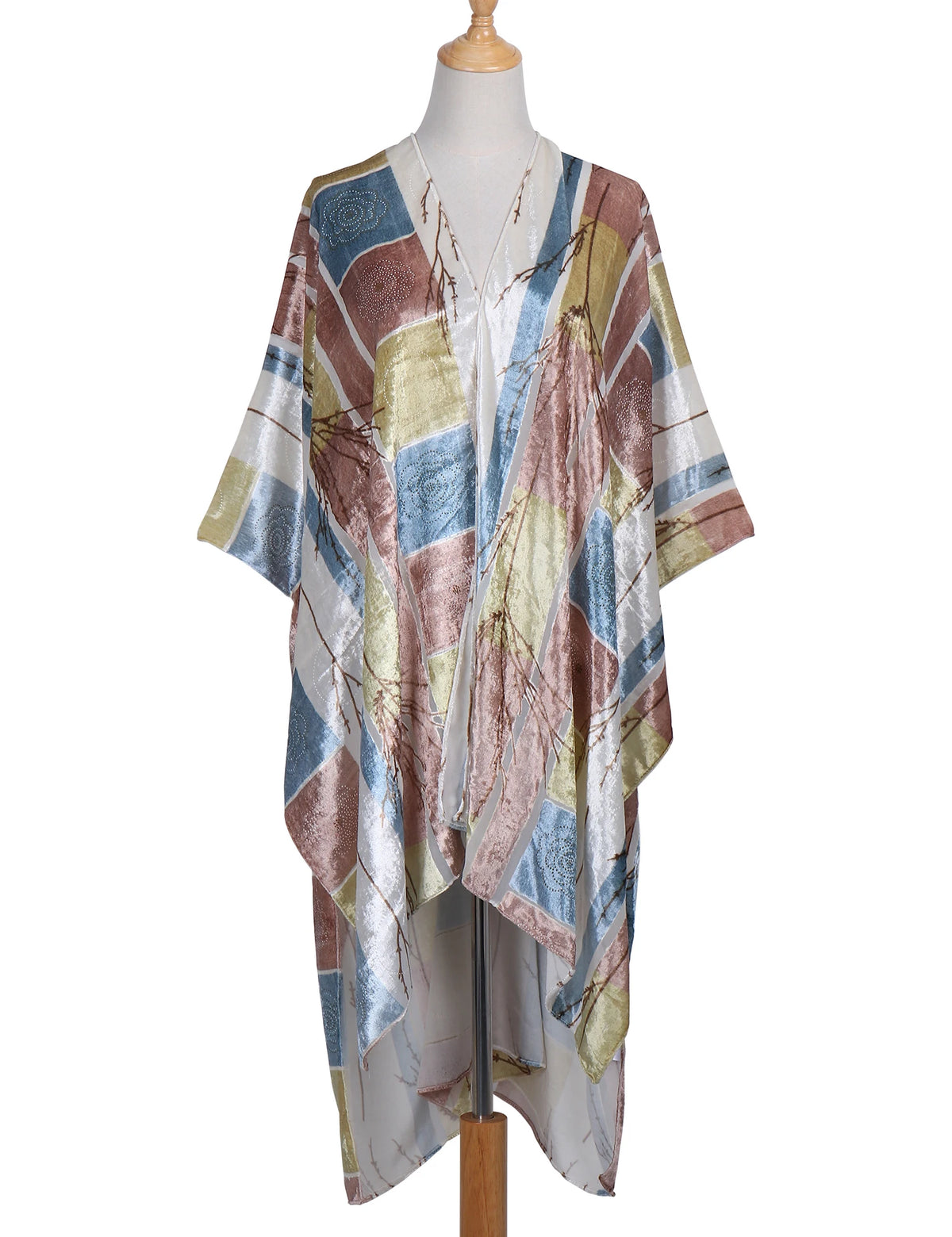 Bohemian Burnt Plush Velvet Kimono | Women's Long Floral Beach Cover - Up with Tassels | One Size | Various Colourstop