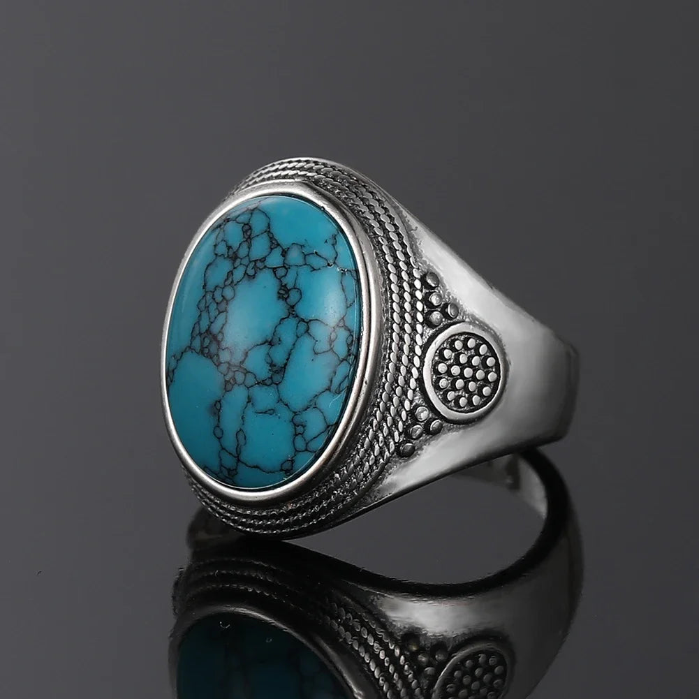 Bohemain Ring With 10x14MM Turquoise Stone | 925 Silver | Sizes 6-10