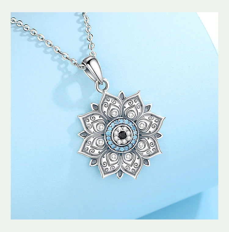 Women's 925 Sterling Silver Lotus Evil Eye Necklace