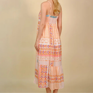 Bohemian Hippie Maxi Dress | Floral Viscose Spaghetti Strap A-Line Beach Dress | Square Neck | S–XL