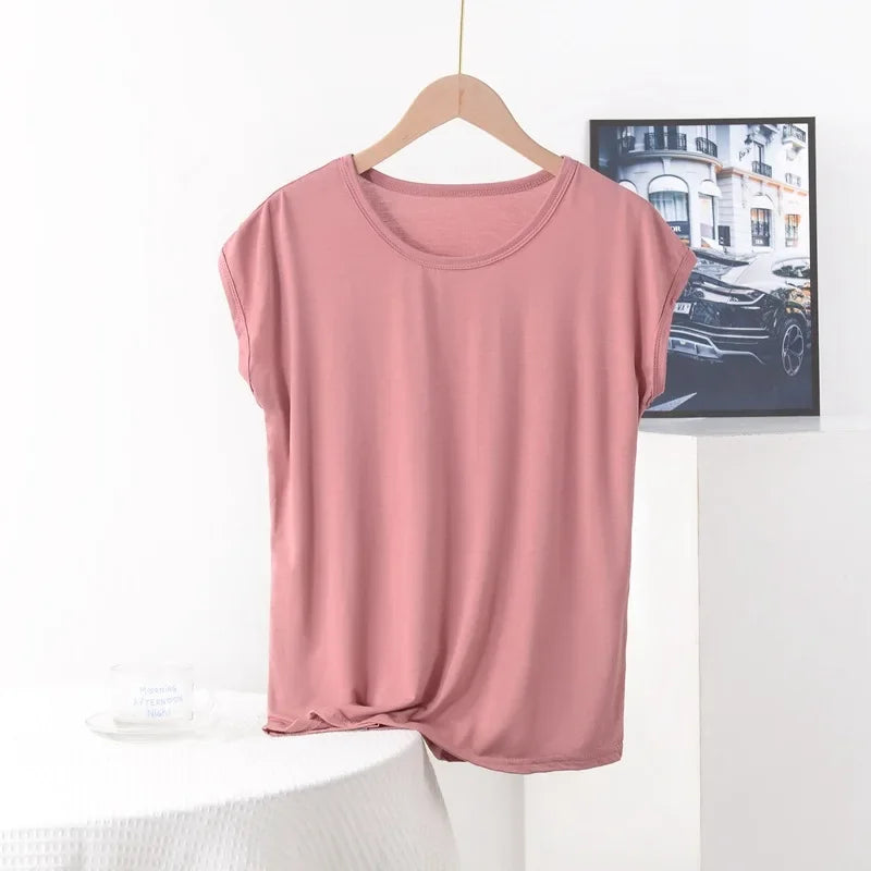 Plus Size Boho Casual Modal Tee | Lightweight O-Neck Solid Colour Summer T-Shirt (XL to 8XL)