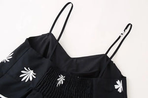 Women's Black And White Floral Spagetti Strapped Crop Top | XS-L