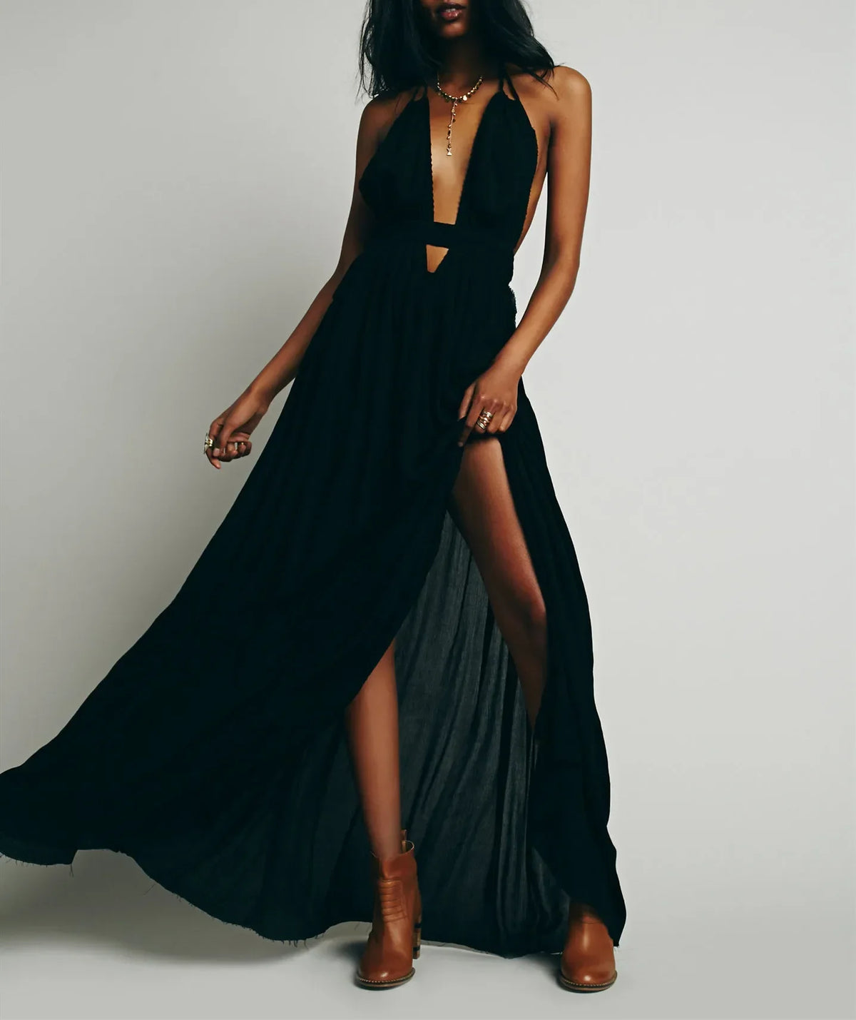 Boho Beach Sundress | V Neck Backless Maxi Dress | Cotton Holiday Dress for Women | 4 Colour Options