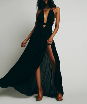 Boho Beach Sundress | V Neck Backless Maxi Dress | Cotton Holiday Dress for Women | 4 Colour Options