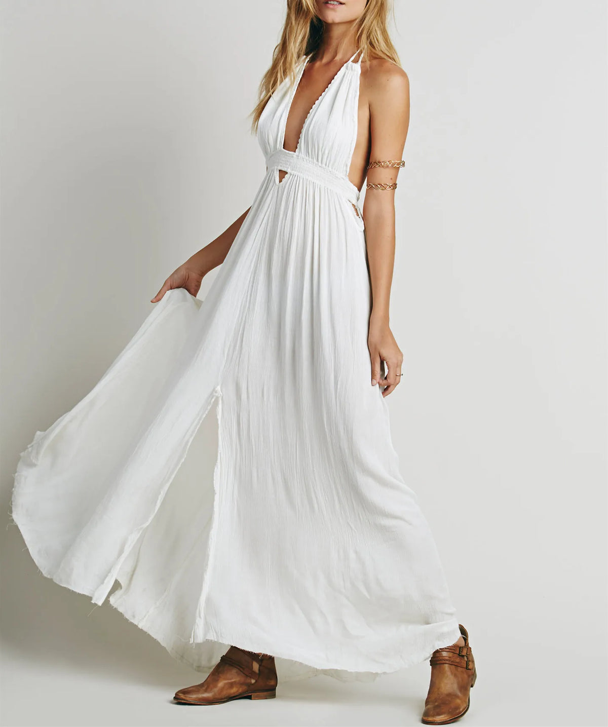 Boho Beach Sundress | V Neck Backless Maxi Dress | Cotton Holiday Dress for Women | 4 Colour Options