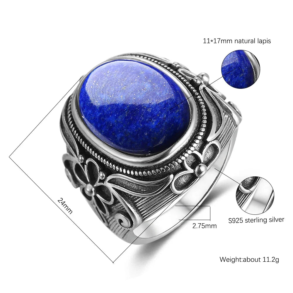 Bohemain Ring With 11x17MM Oval Lapis Stone | 925 Silver | Sizes 6-10
