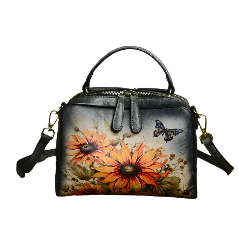 Small Women's Leather Sunflower Shoulder Bag