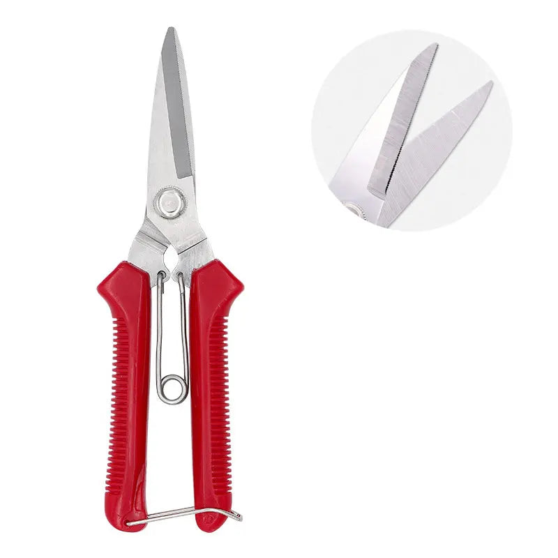 Small Red Straight Head Garden Pruning Shears / Snips | 190mm | Stainless Steel