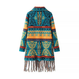 Bohemian Tassel Knit Kimono Cardigan | Indie Folk Hippie Style | Open Front Mid - Length Shawl