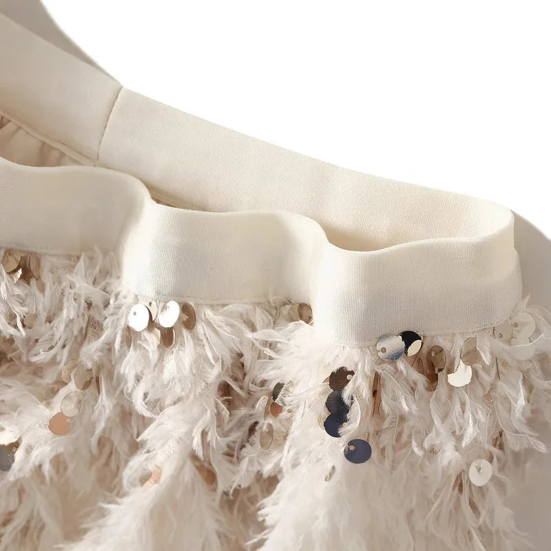 Fluffy Hippie Long Skirt With Sequin | Black Or White | Sizes M-L