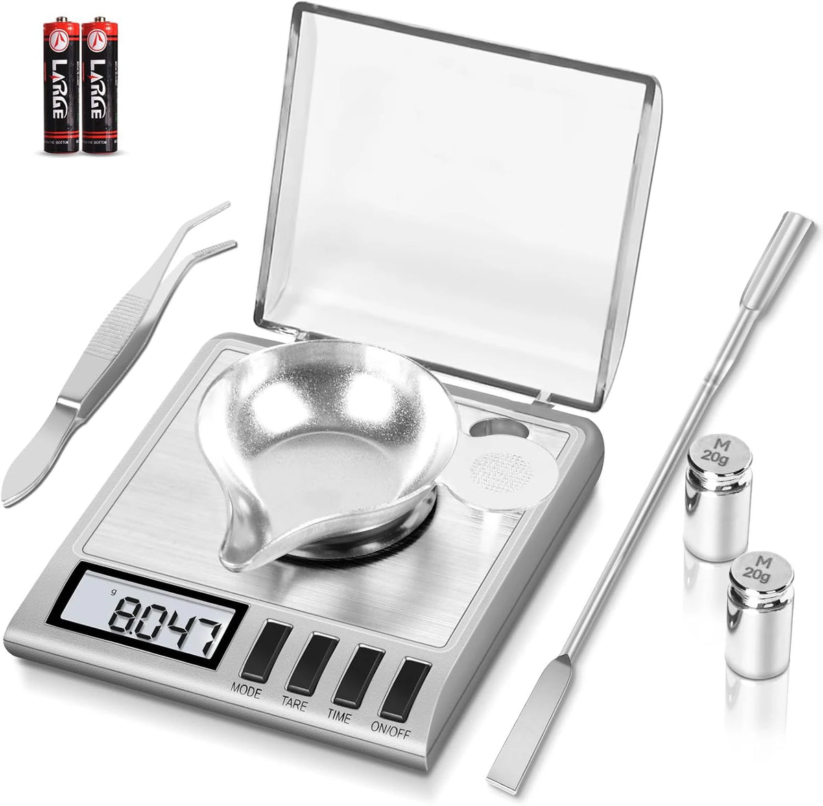 High Precision Digital Milligram Scale | 50g x 0.001g | Calibration Weights, Scoop & Tweezers Included
