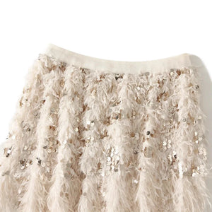 Fluffy Hippie Long Skirt With Sequin | Black Or White | Sizes M-L