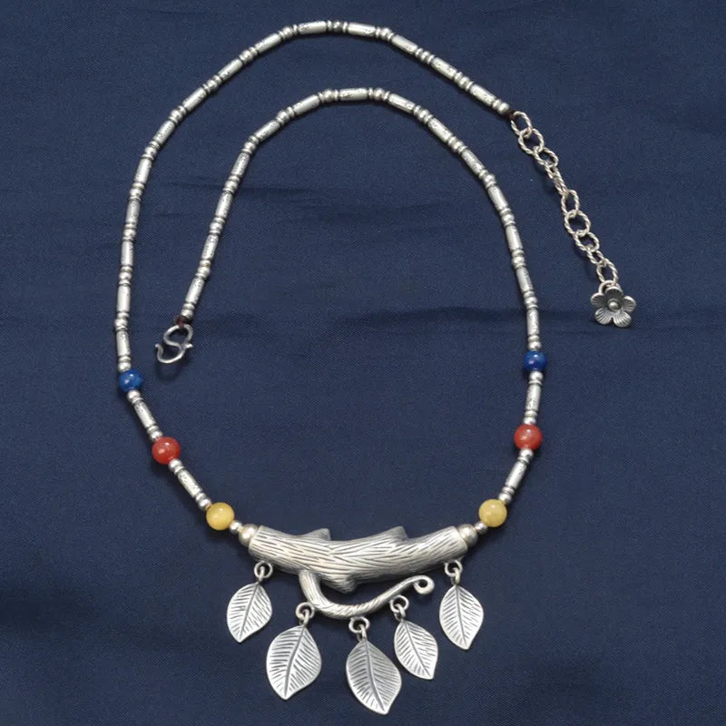 Bohemian Free Flow 925 Silver Tree Inspired Necklace With Lapis Lazuli Stone