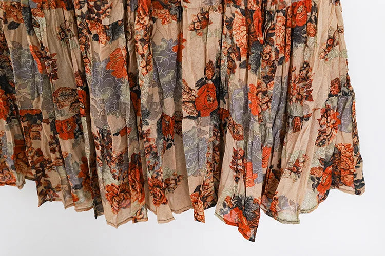 Bohemian Hippie Floral Maxi Skirt | Pleated A-Line Layered Elastic Waist | 4 Colour Options | One Size