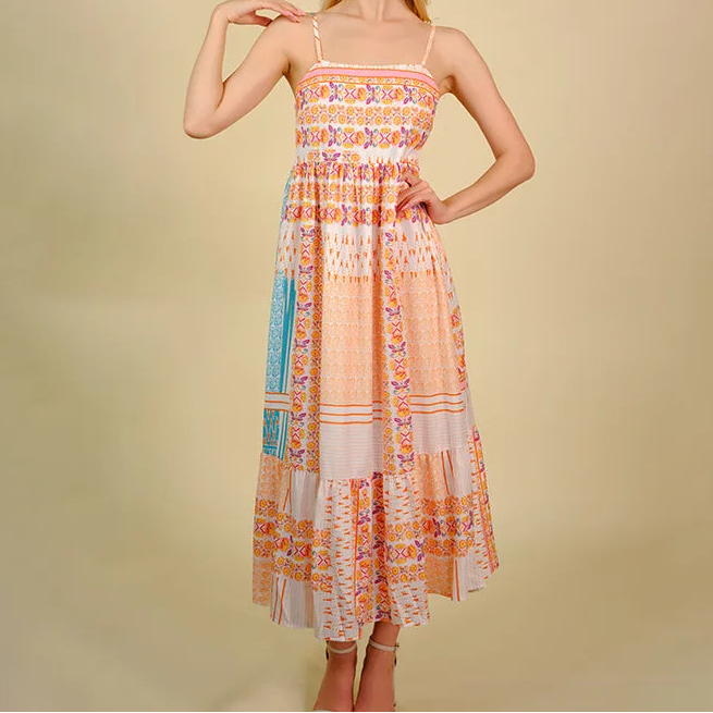 Bohemian Hippie Maxi Dress | Floral Viscose Spaghetti Strap A-Line Beach Dress | Square Neck | S–XL