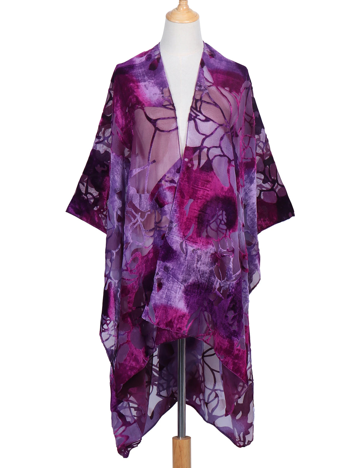 Bohemian Burnt Plush Velvet Kimono | Women's Long Floral Beach Cover - Up with Tassels | One Size | Various Colourstop
