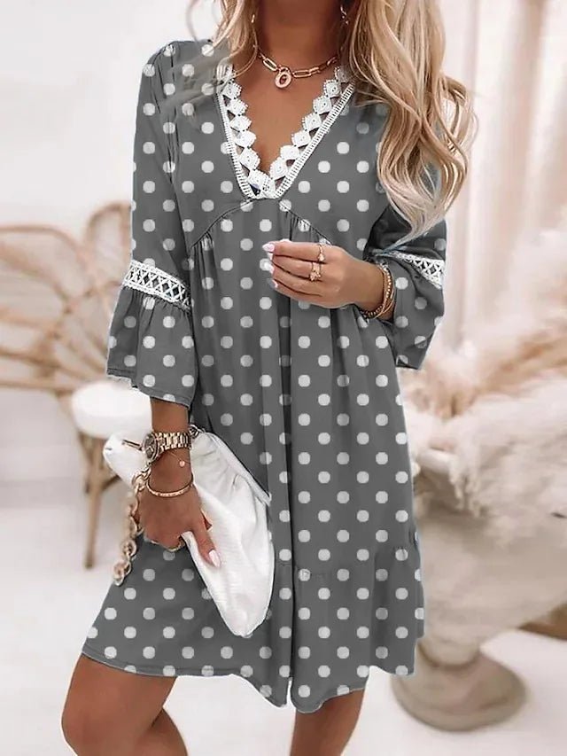 Women's Boho Lace Midi Dress | V - Neck Floral Vacation Dress with Flare Sleeves | Romantic Loose Fit | S–XXL