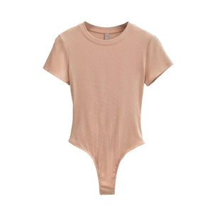 Bohemian Hippie Women's Summer Short Sleeve Knit Bodysuit | Stretchable Slim Fit | Casual Basic O - Neck Jumpsuit | S - L | 10+ Colourstop