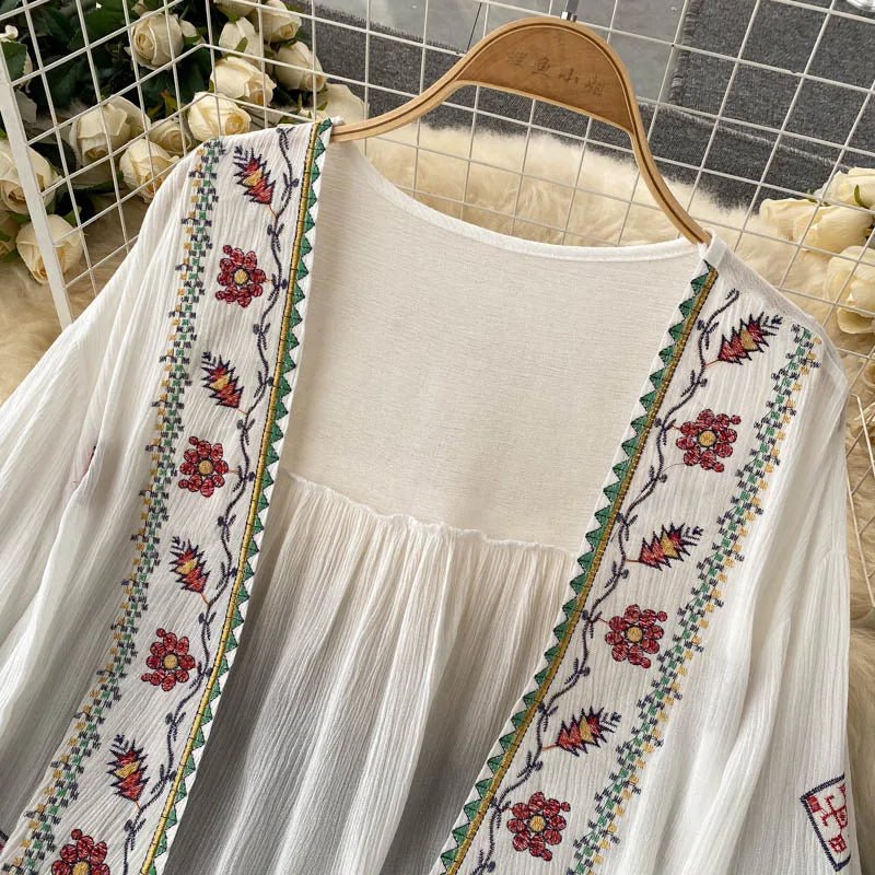 Bohemian Chiffon Cardigan Shirt | Embroidered Tassel Waist - Tie | Hippie Holiday Style | One Size
